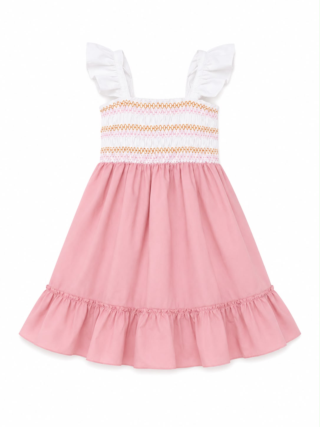 Vestido niña con pecho fruncido color rosa