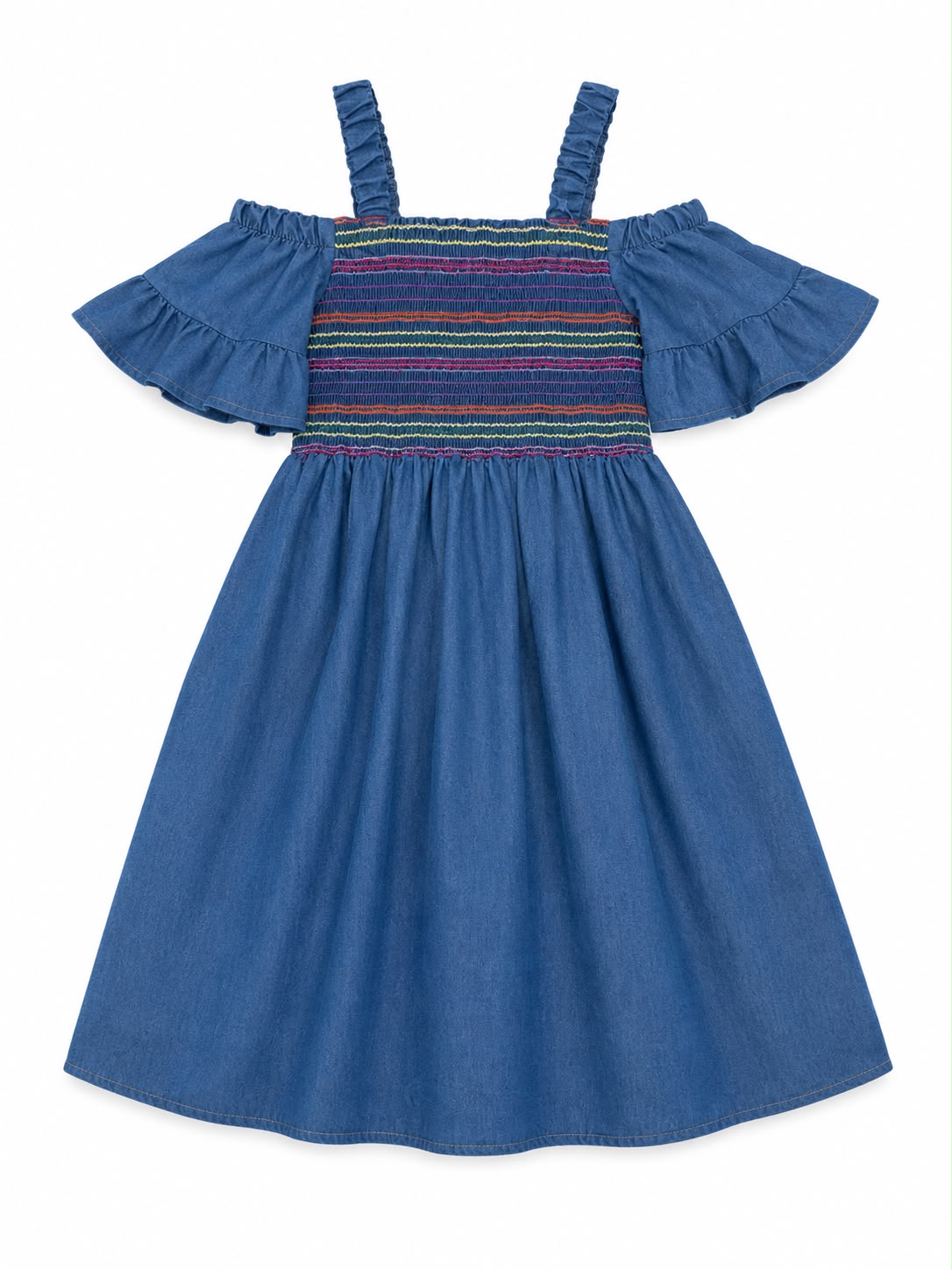 Vestido niña de mezclilla con pecho fruncido