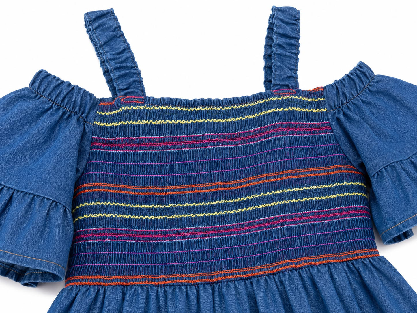 Vestido niña de mezclilla con pecho fruncido
