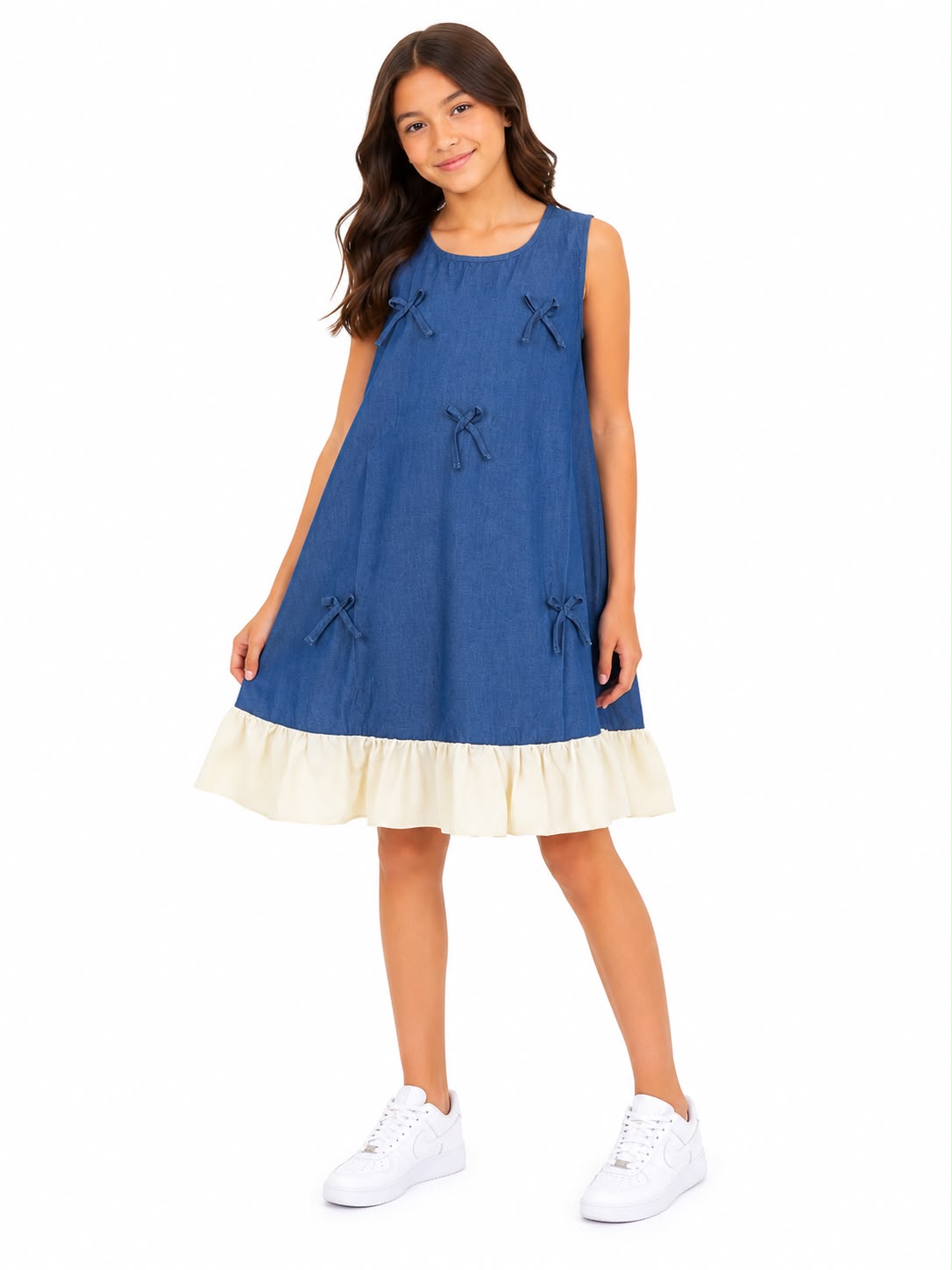 Vestido niña mezclilla con moños decorativos