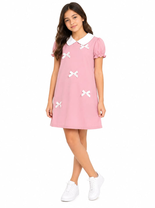 Vestido niña con moños decorativos color rosa