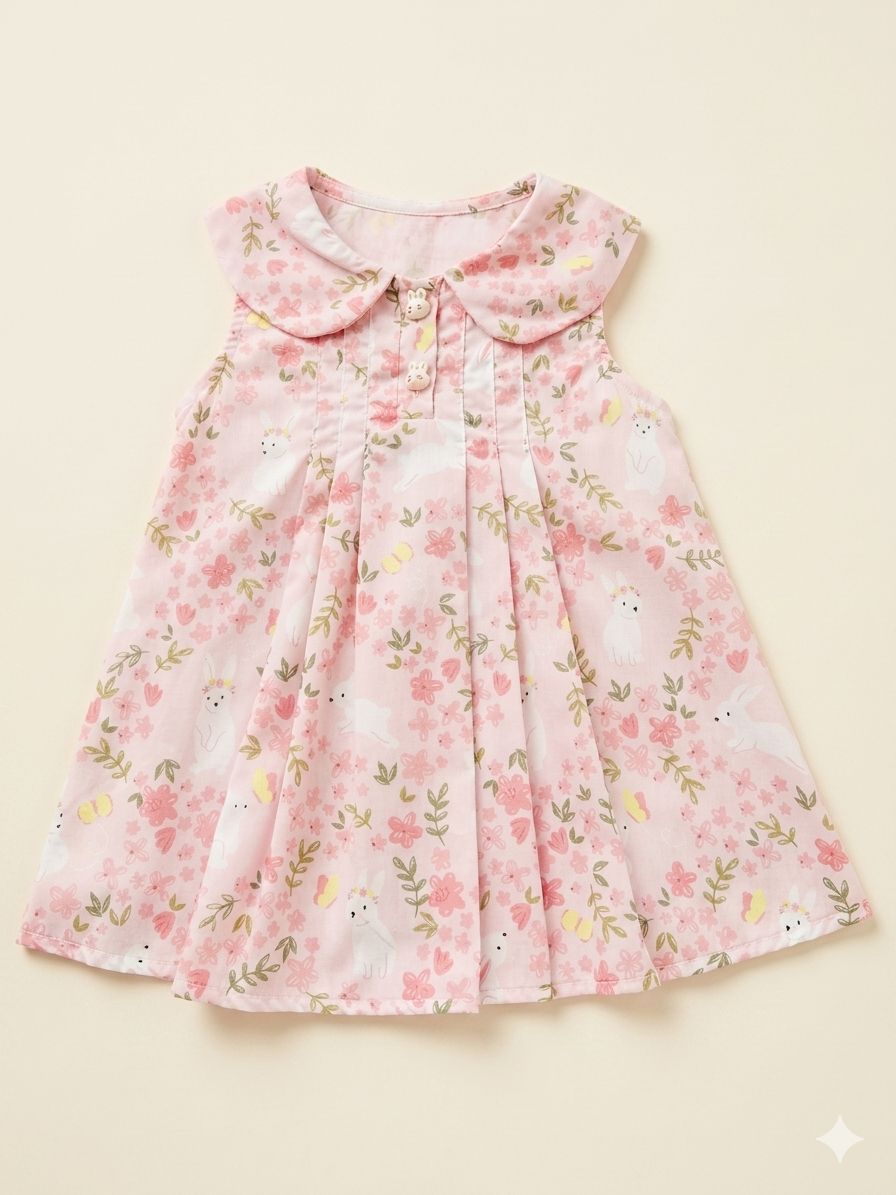 🌸 Vestido para Bebé con Estampado Floral y Conejitos 🌸 NIÑA MESES