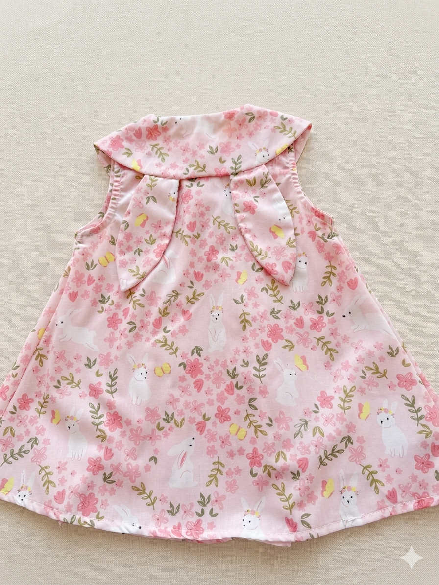 🌸 Vestido para Bebé con Estampado Floral y Conejitos 🌸 NIÑA MESES