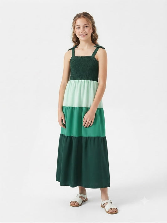 Vestido niña maxi en tonos verdes