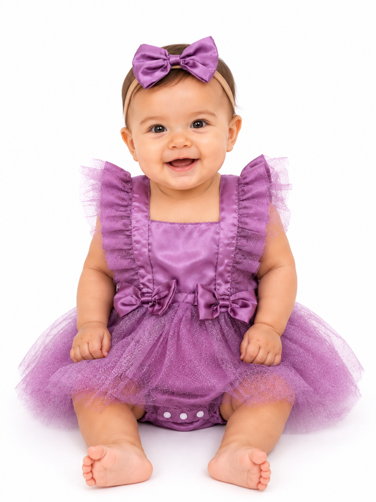 ✨ Vestido-Romper Brillos Lavanda para Bebé ✨NIÑA MESES