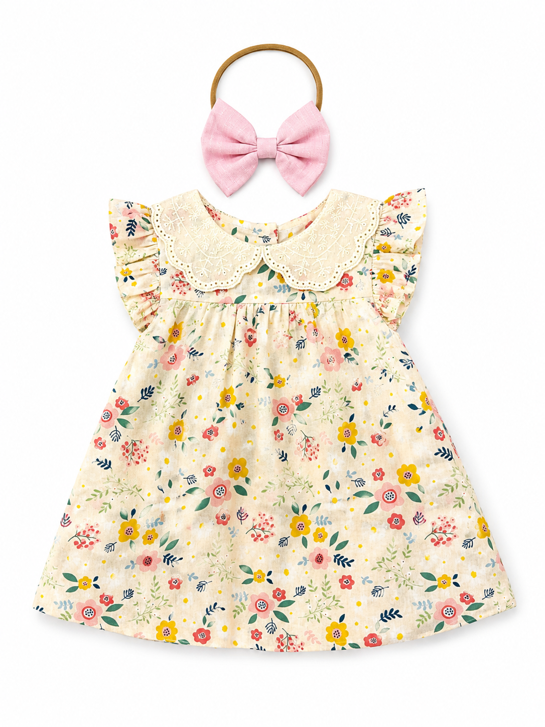 🌸 Vestido Floral con Cuello Bordado para Bebé 🌸 NIÑA MESES