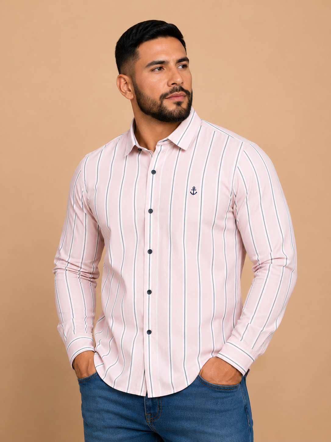 Camisa caballero grande FIRST Y @NE rosa de rayas