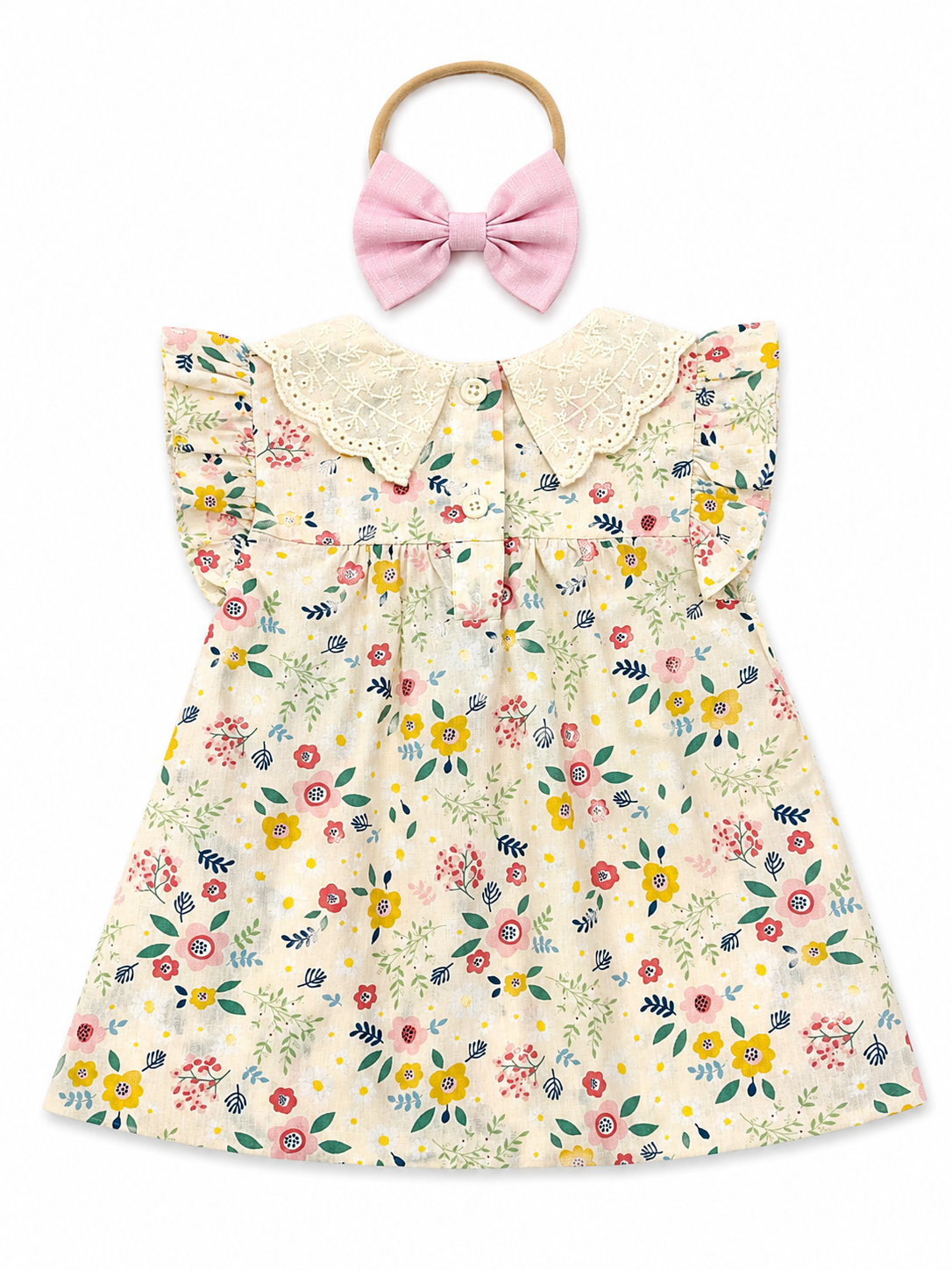 🌸 Vestido Floral con Cuello Bordado para Bebé 🌸 NIÑA MESES