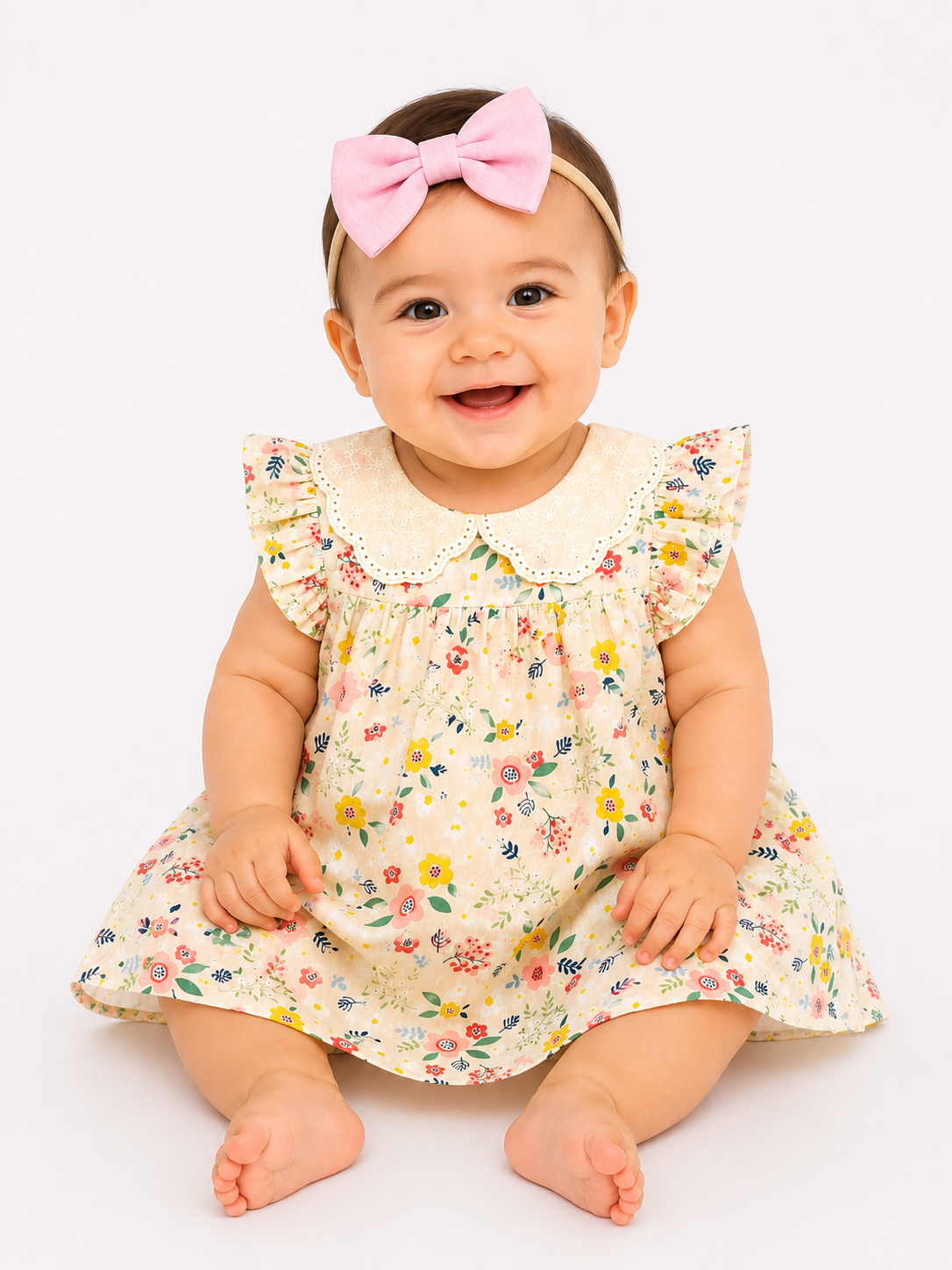 🌸 Vestido Floral con Cuello Bordado para Bebé 🌸 NIÑA MESES