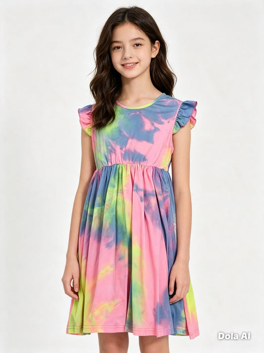 Vestido niña estampado tie-dye multicolor