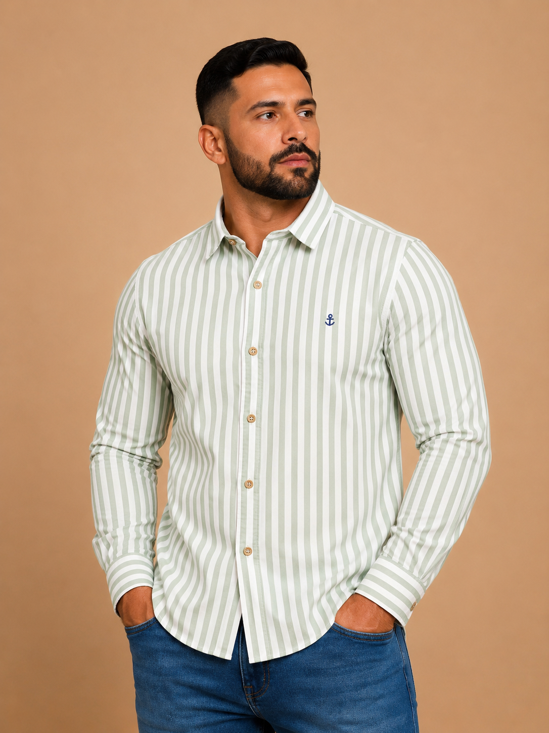 Camisa caballero grande FIRST Y @NE verde con blanco