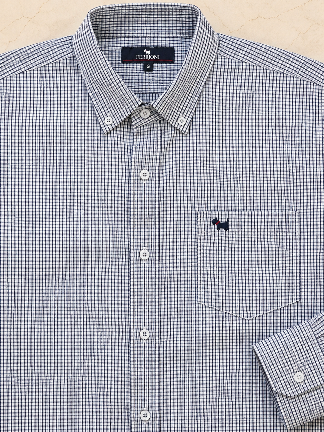 Camisa caballero grande LAC@STE de cuadro blanco con azul