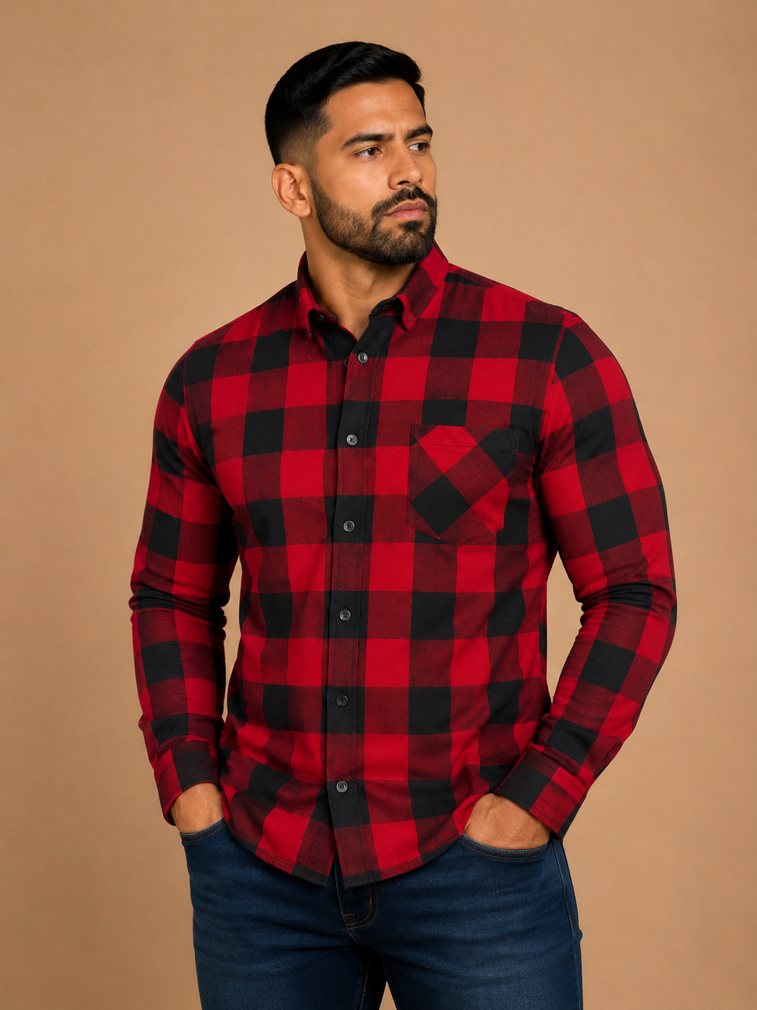 Camisa Caballero grande FIFF@RS cuadros rojos con negro