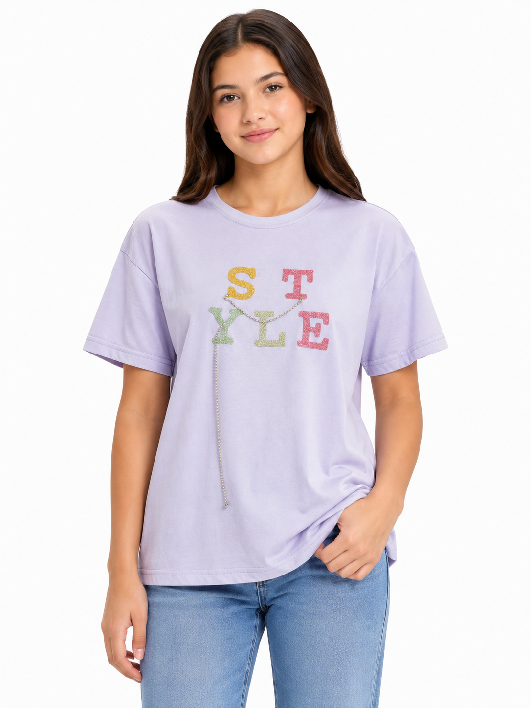 Blusa niña lila con aplicación STYLE