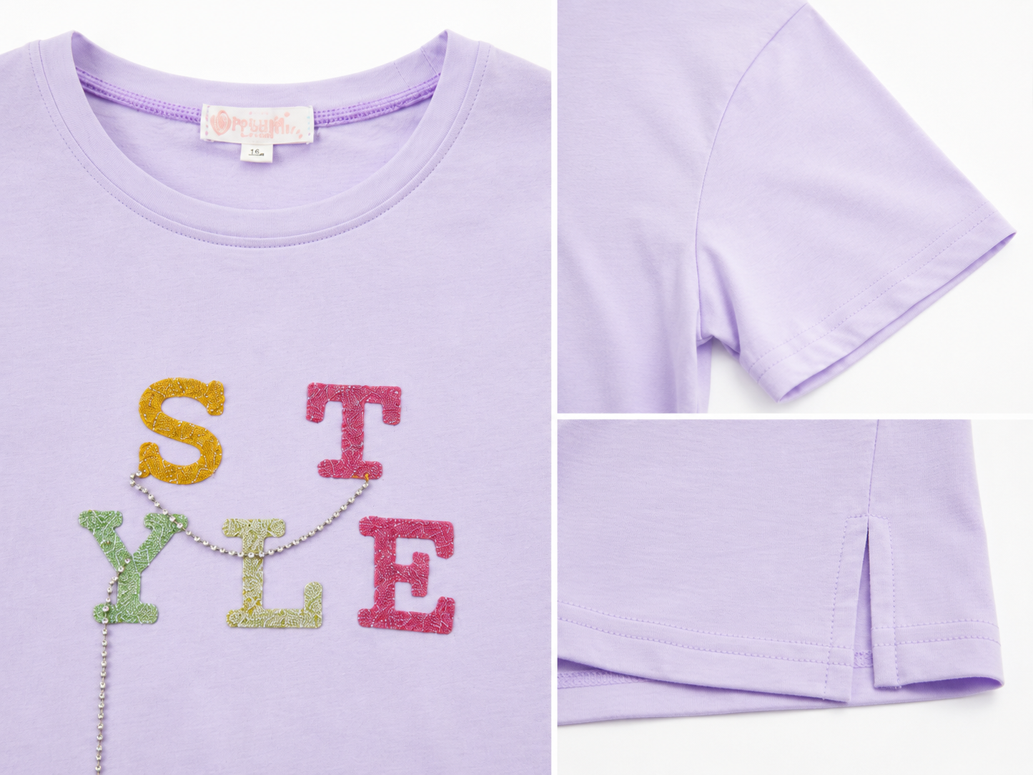 Blusa niña lila con aplicación STYLE