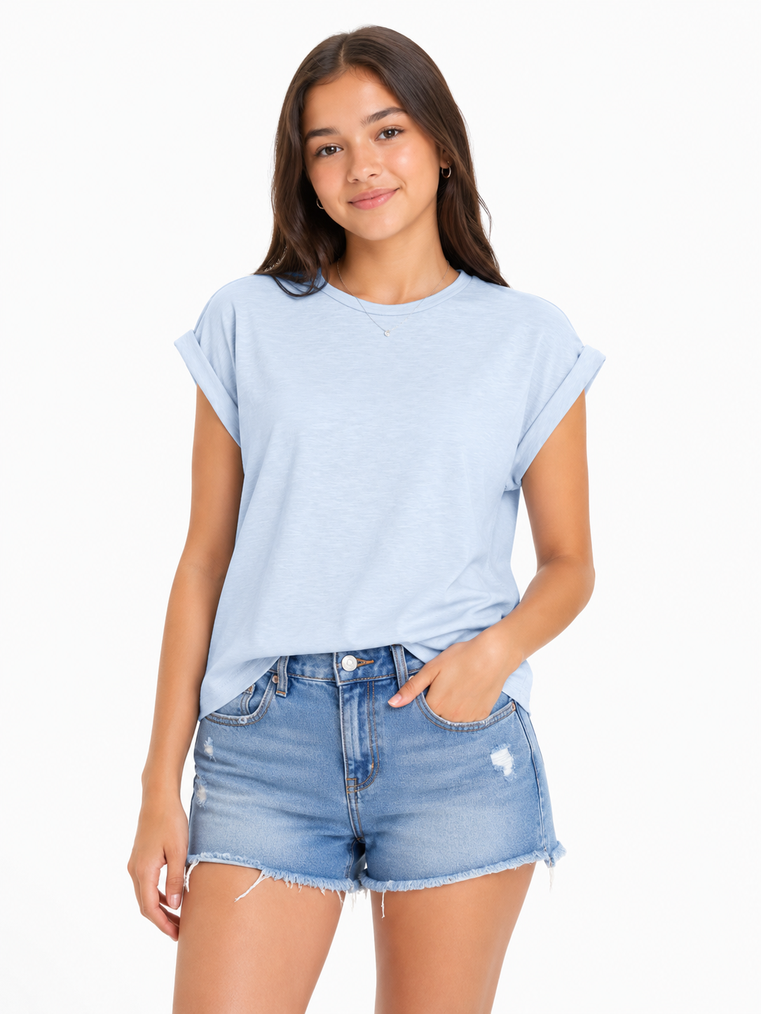 Blusa niña azul cielo básica de manga corta