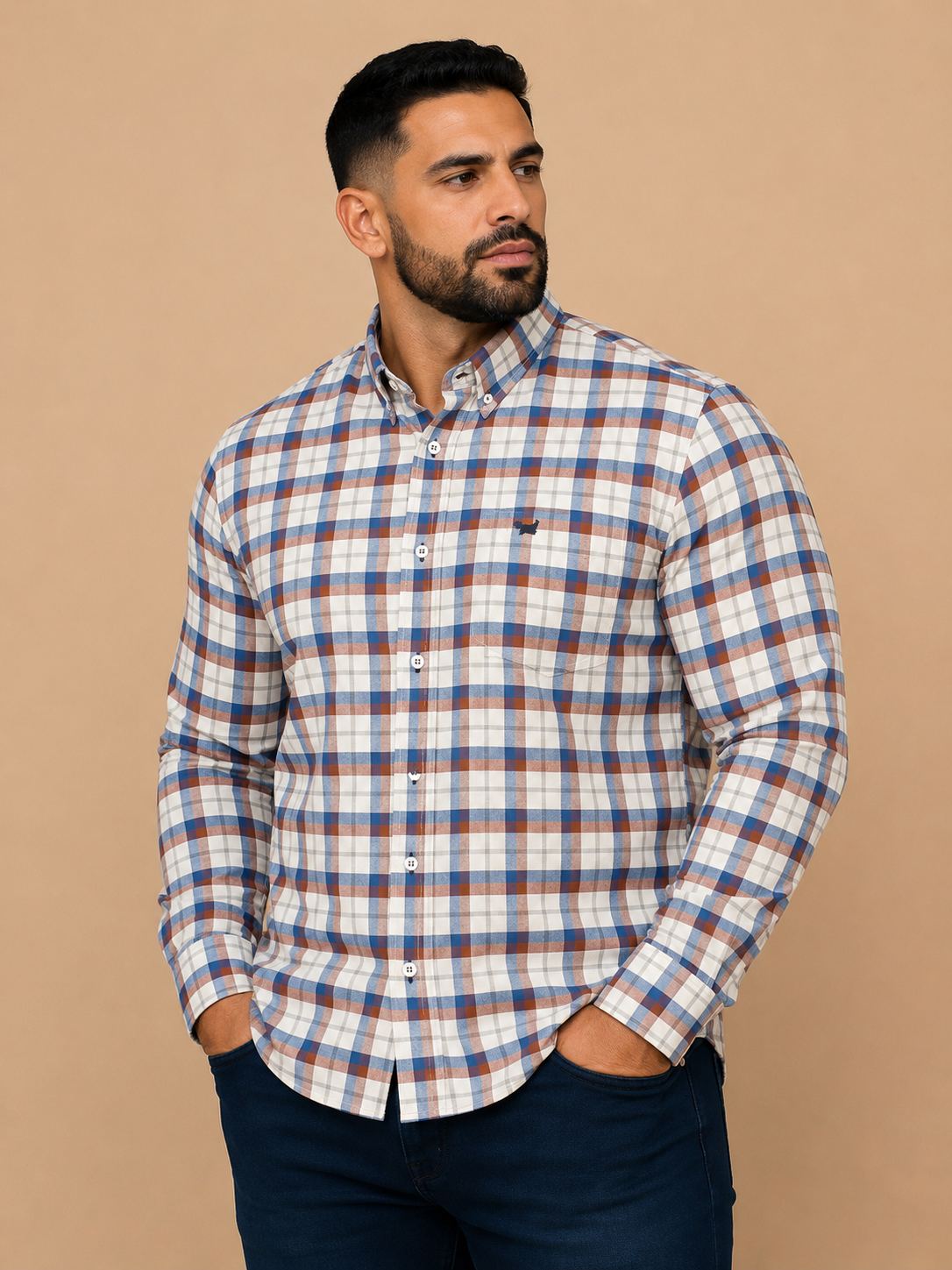 Camisa caballero grande FERRI@NI de cuadro rojo,azul y blanco