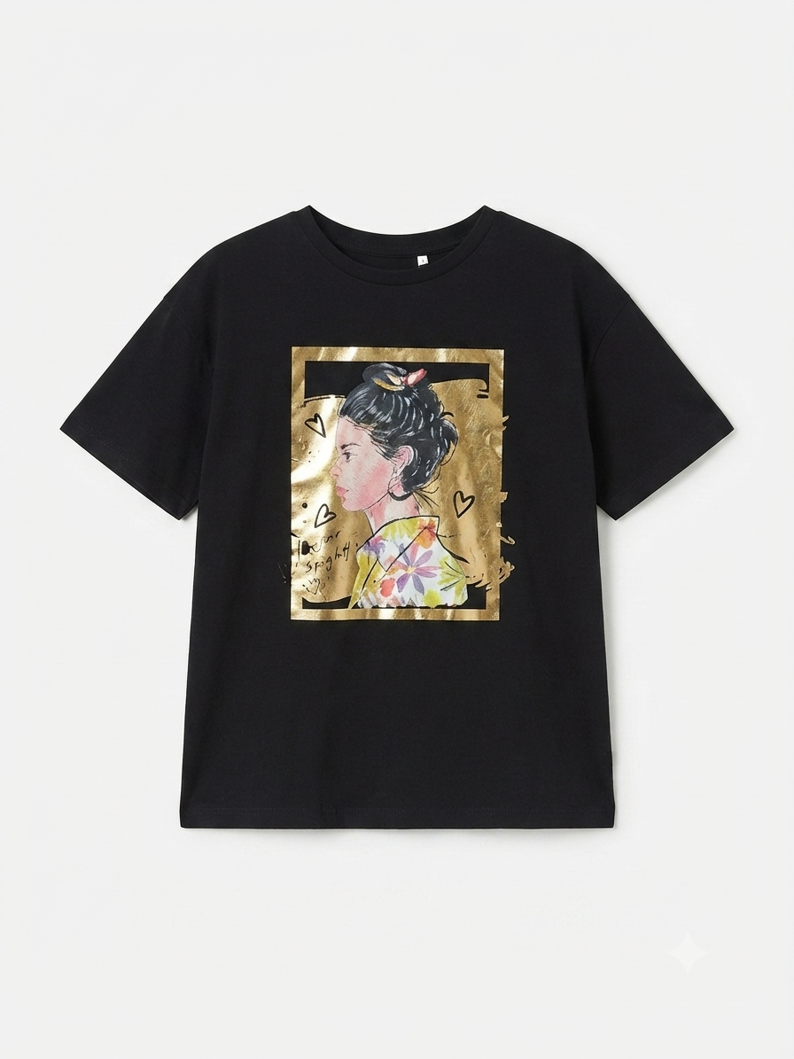 Blusa niña estampado fashion dorado