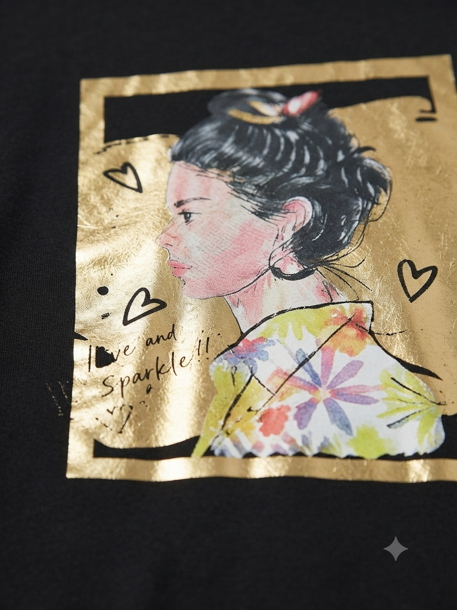Blusa niña estampado fashion dorado