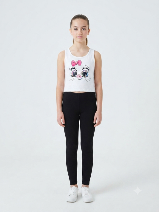 Blusa niña crop estampado gatita