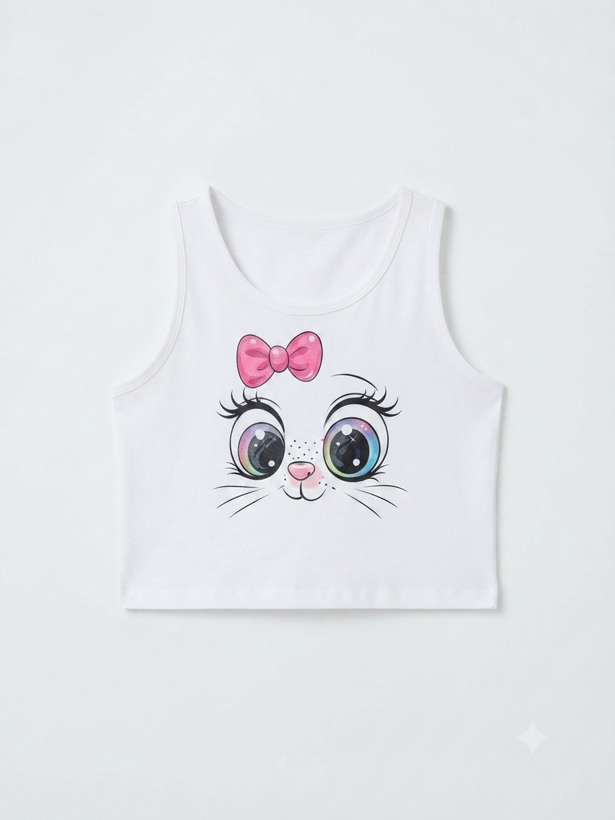 Blusa niña crop estampado gatita