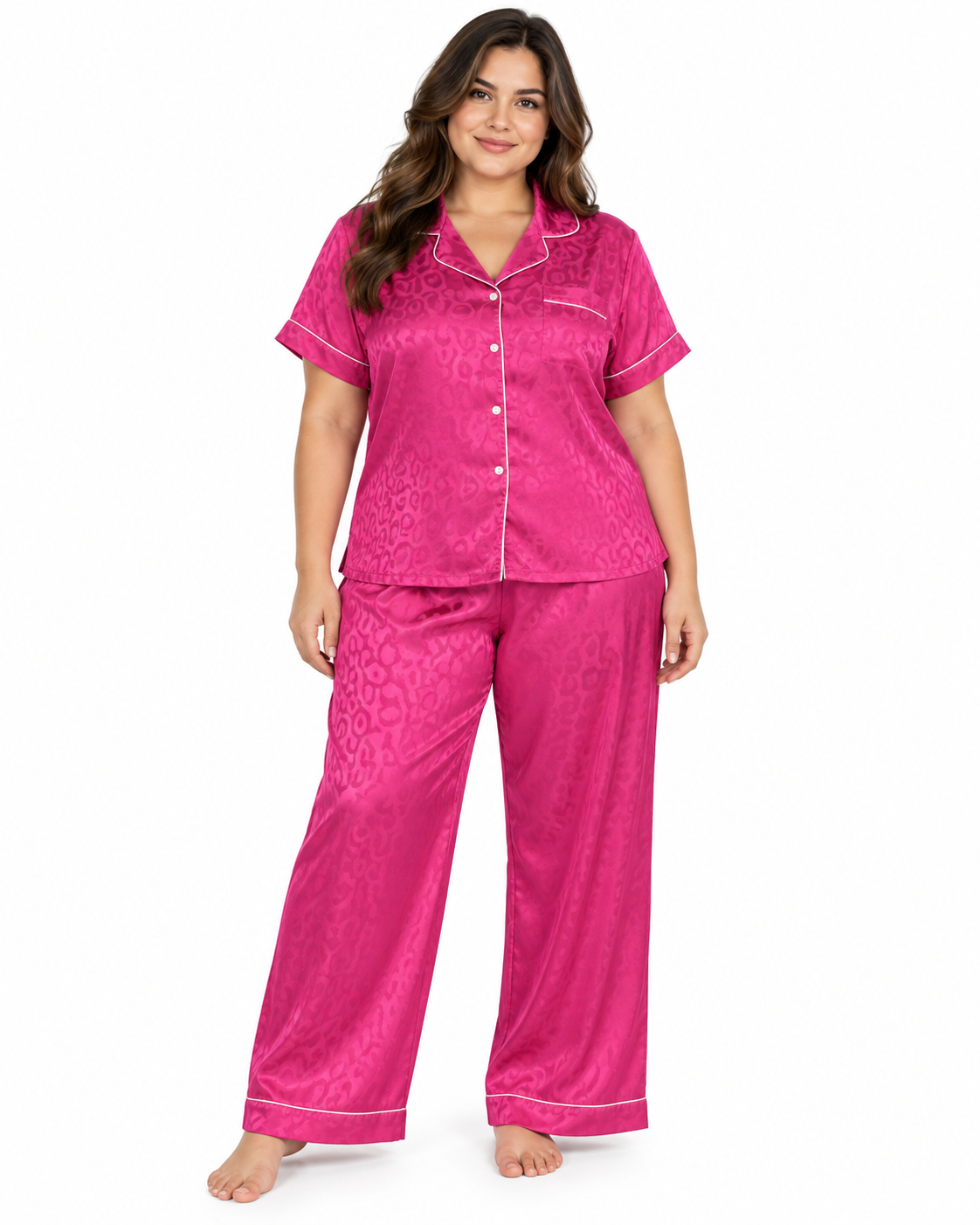 Pijama dama satinada rosa fucsia animal print