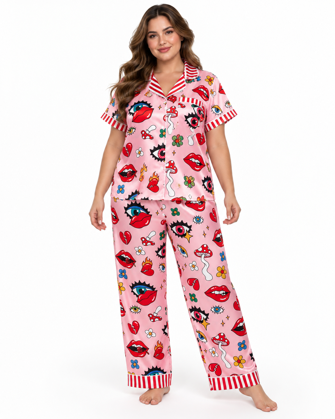 Pijama dama rosa estampada de dos piezas