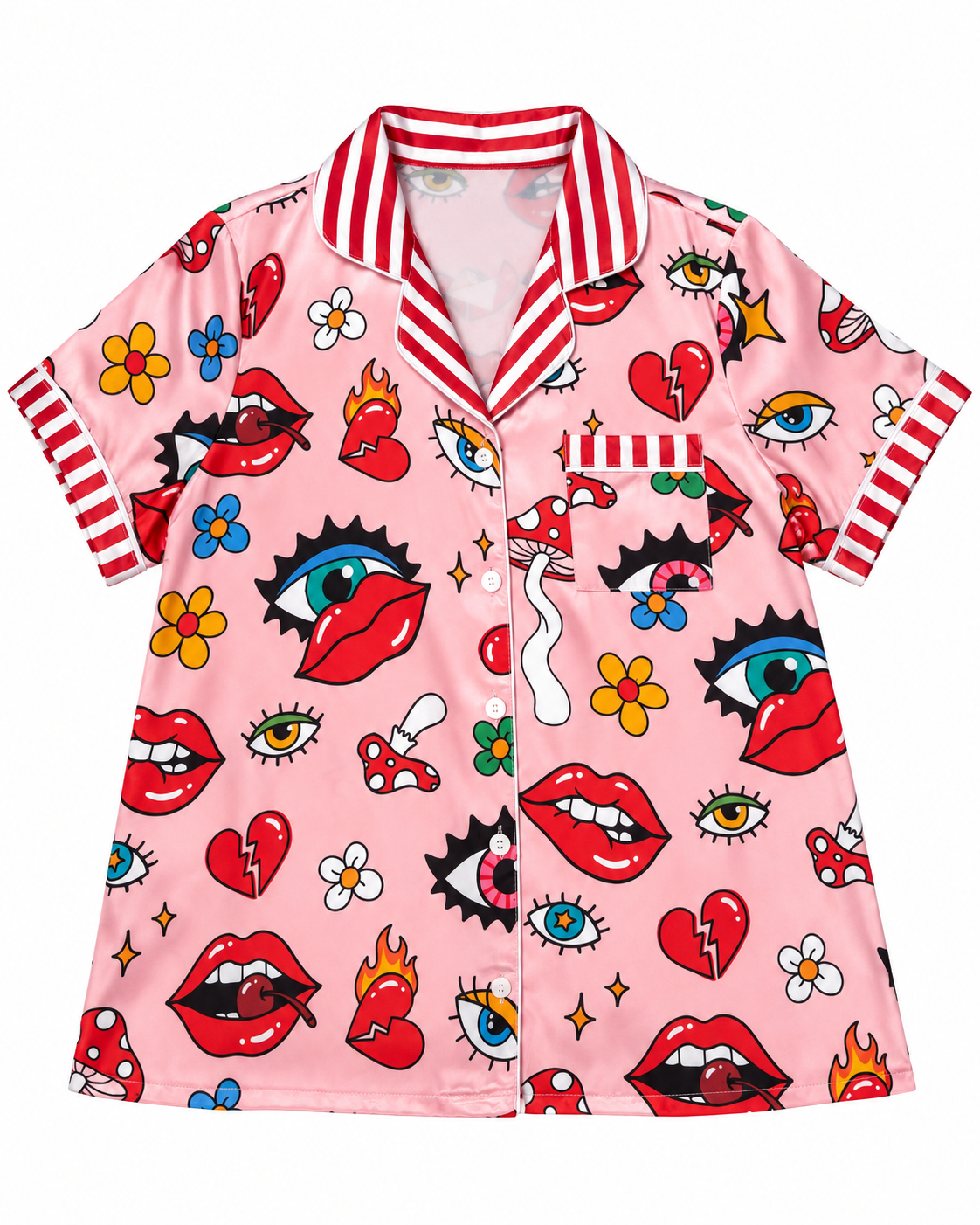 Pijama dama rosa estampada de dos piezas