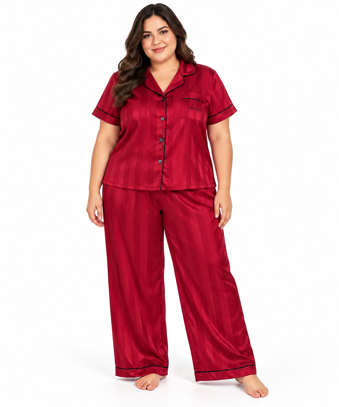 Pijama dama satinada roja con detalle Love