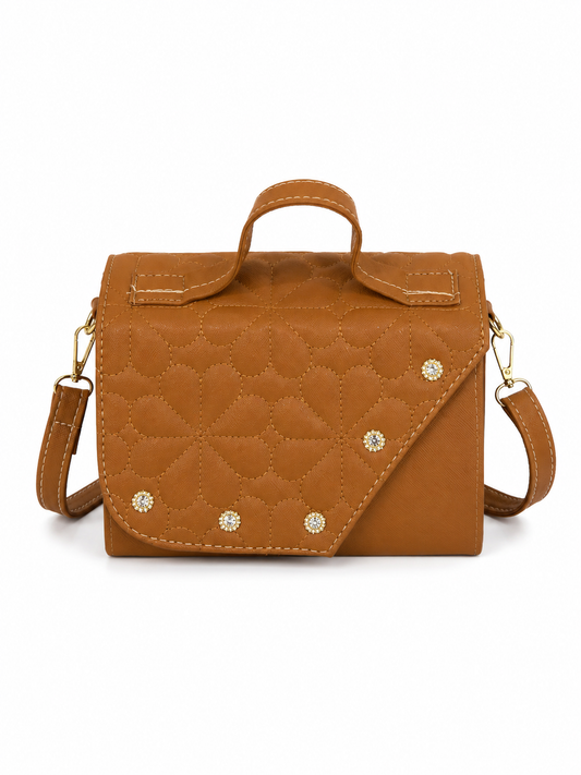 Bolsa dama color camel con diseño floral acolchado🤎🤎🤎