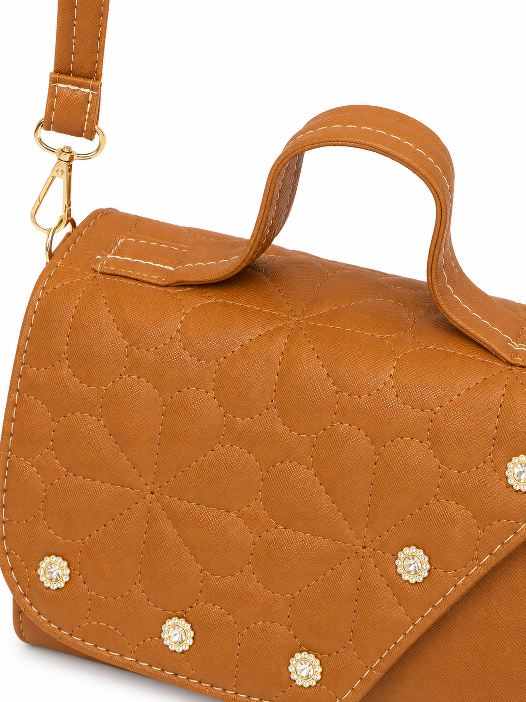 Bolsa dama color camel con diseño floral acolchado🤎🤎🤎