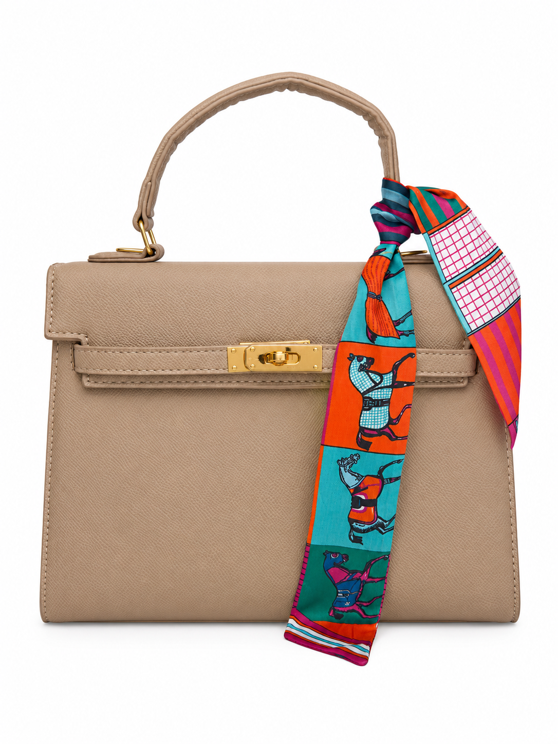 Bolsa dama beige con pañuelo decorativo