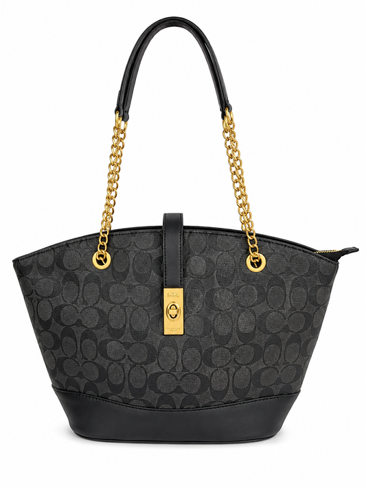 Bolsa dama elegante color negra con detalles dorados
