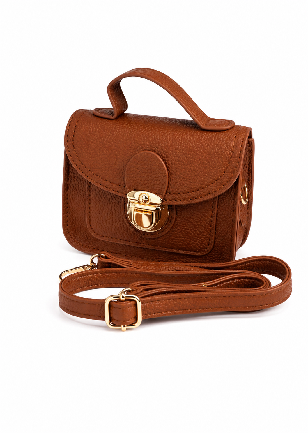 Bolsa infantil café de hebilla dorada