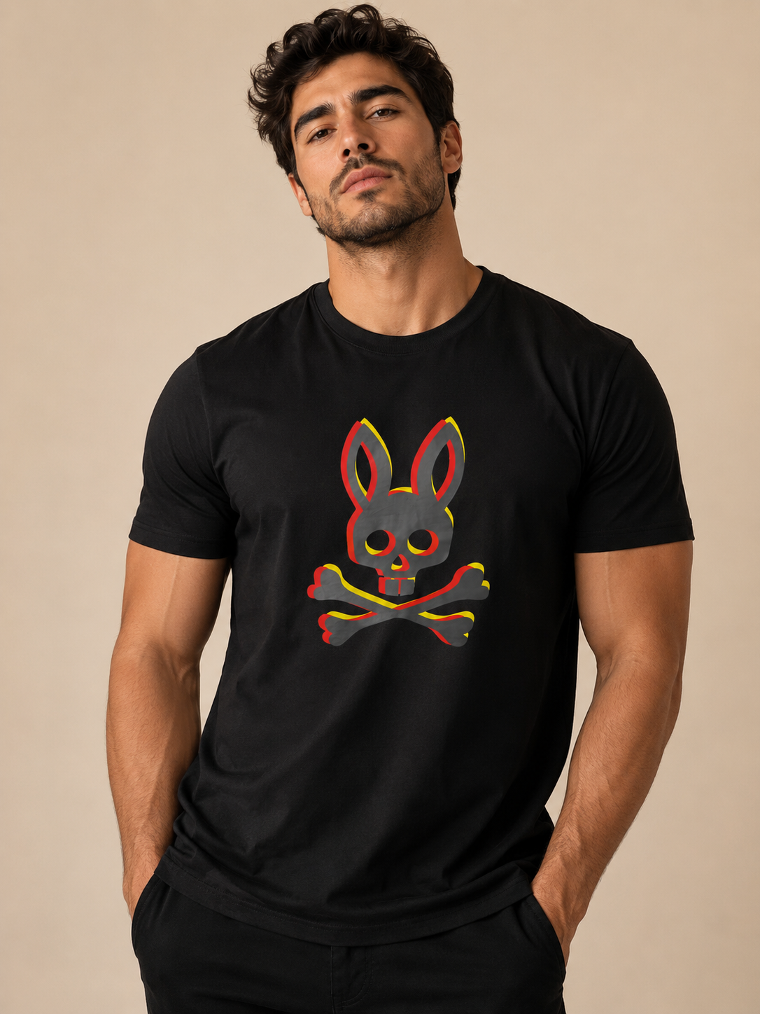 Playera caballero Extra Grande XL  Psych@ Bunn@ Negra