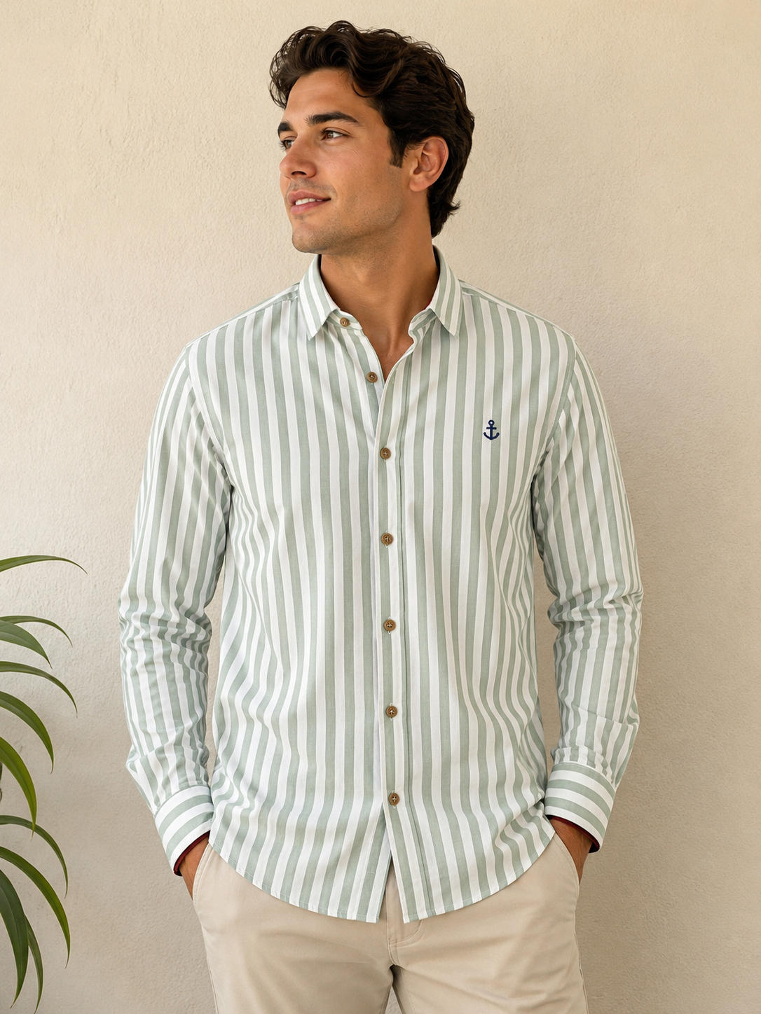 Camisa Caballero chica FISRT Y @NE verde con blanco