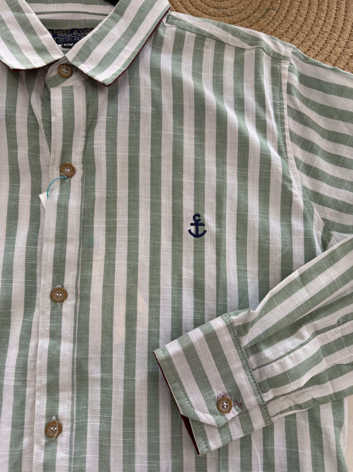 Camisa Caballero chica FISRT Y @NE verde con blanco
