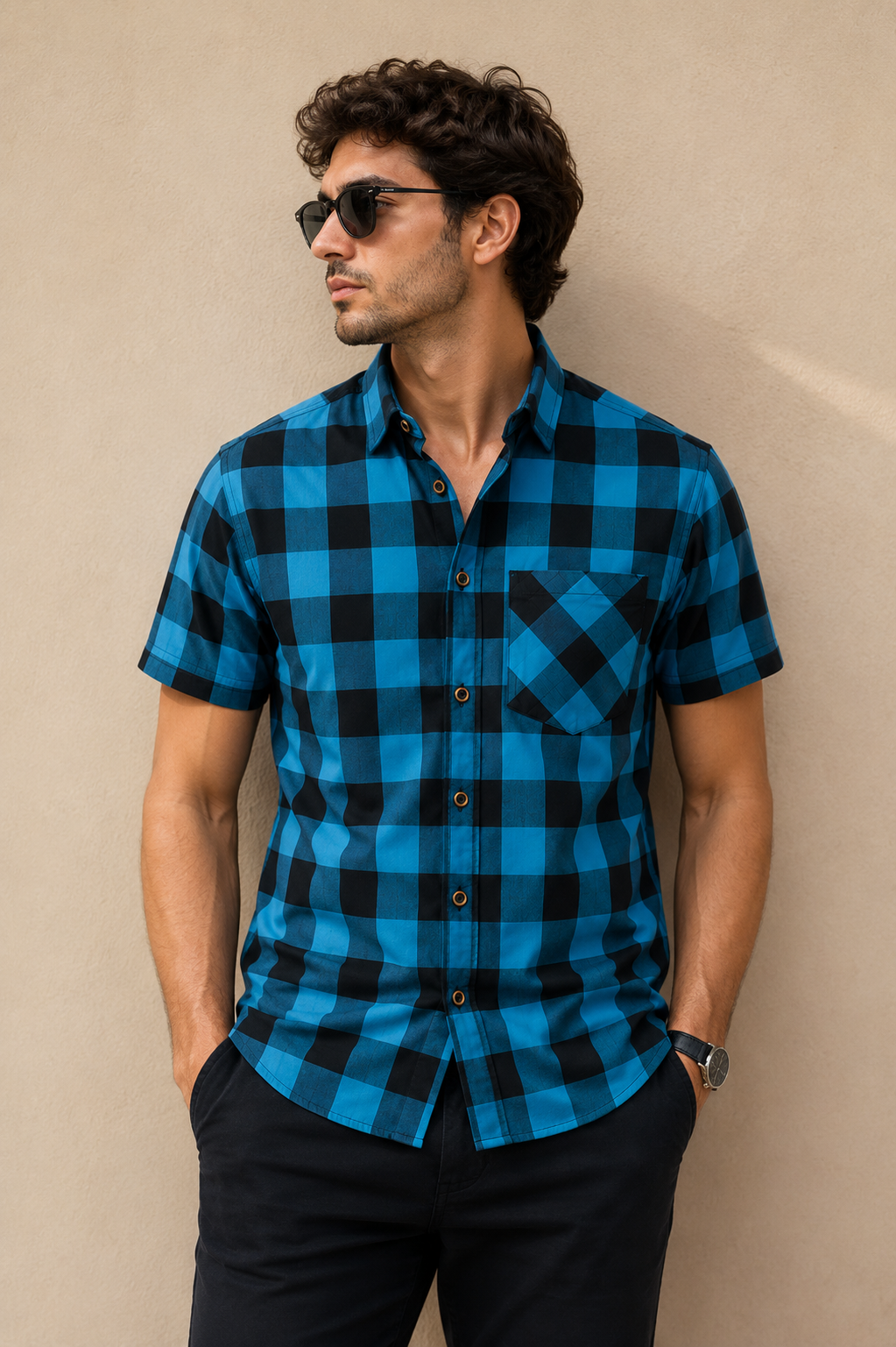 Camisa Caballero  chica FIFF@RS Cuadros Azul Turquesa