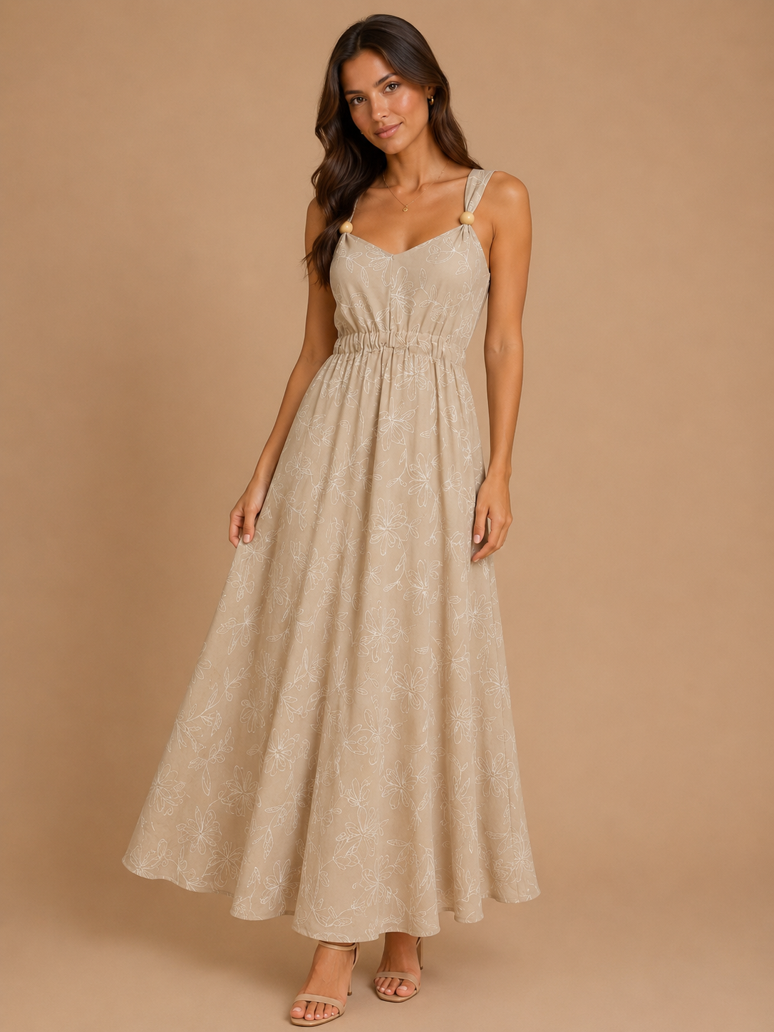 Vestido dama chico beige con flores bordadas AMAND@