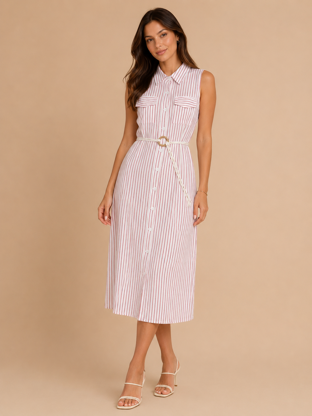 Vestido dama chico / mediano rayado rosa con blanco YE@LY