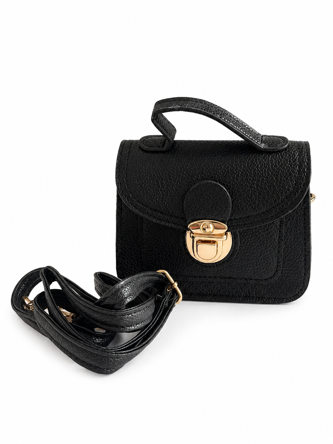 Bolsa Infantil Negra con Asa Superior y Correa Ajustable