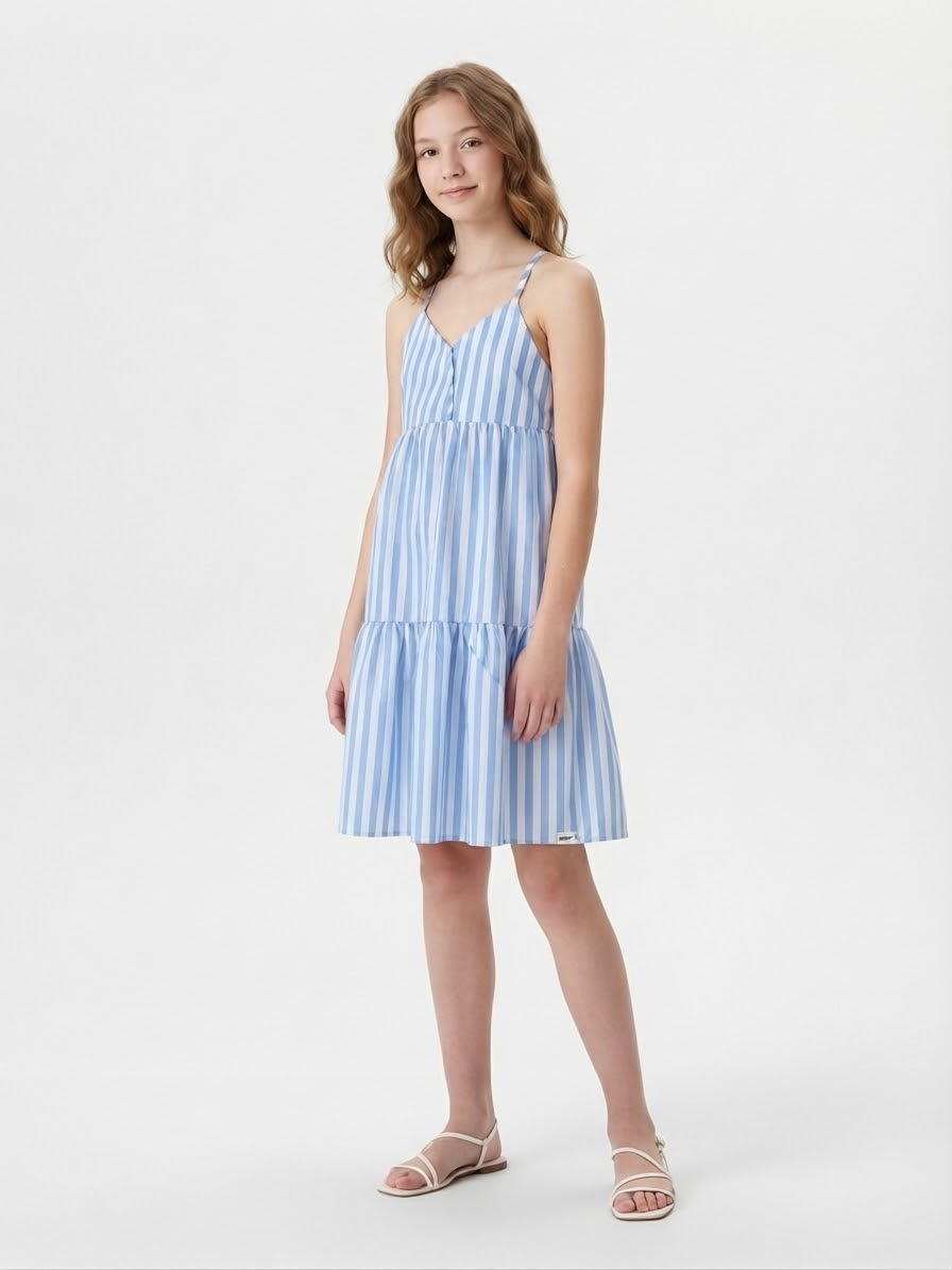 Oferta Vestido niña de rayas azul y blanco