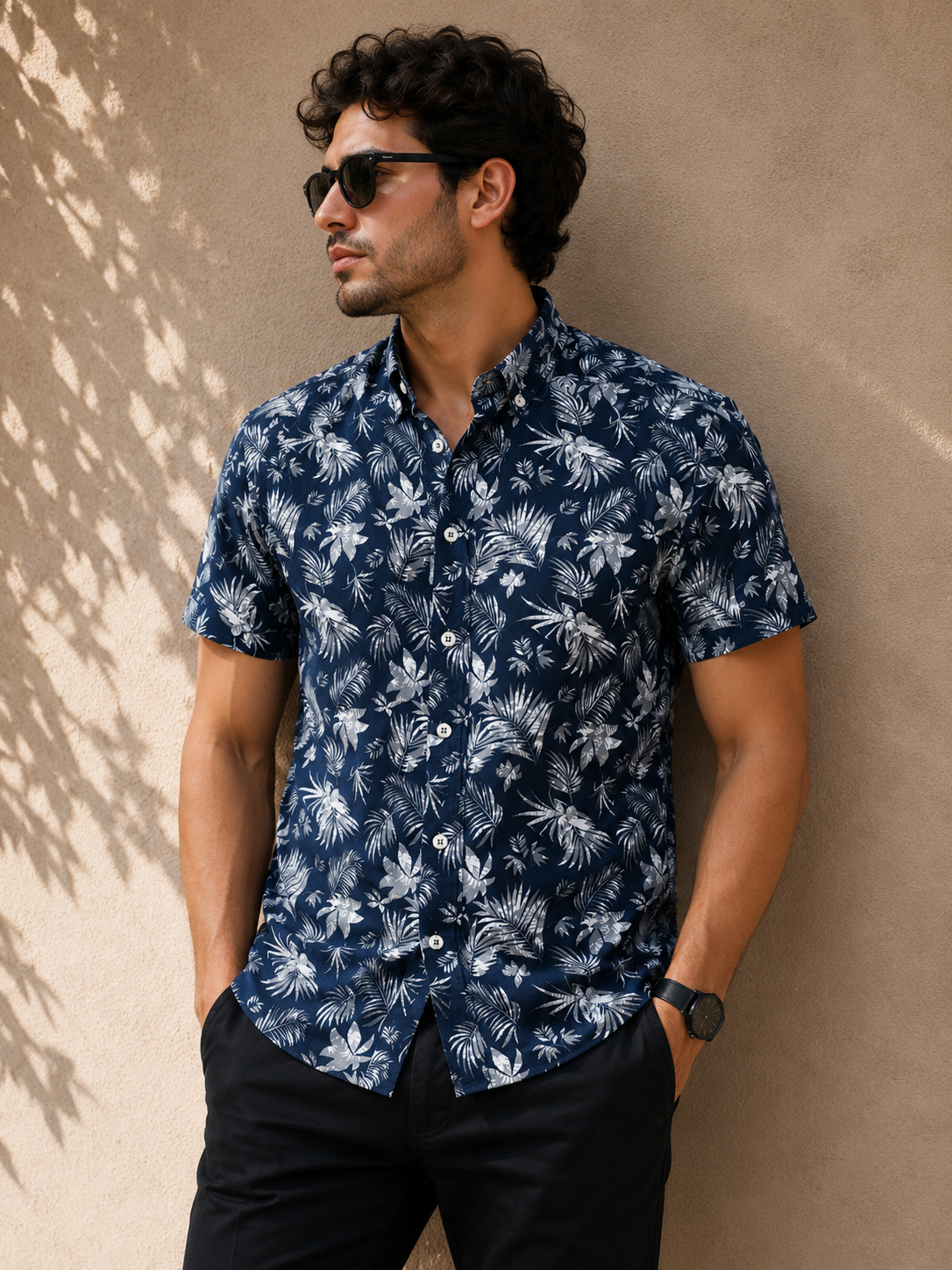 Camisa Caballero chica L@LLY PLATIN@ Tropical Azul Marino