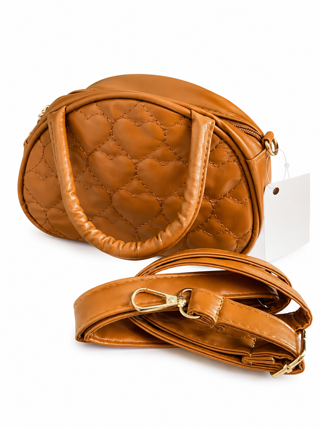 Bolsa infantil Color Camel con Diseño Acolchado de Corazones