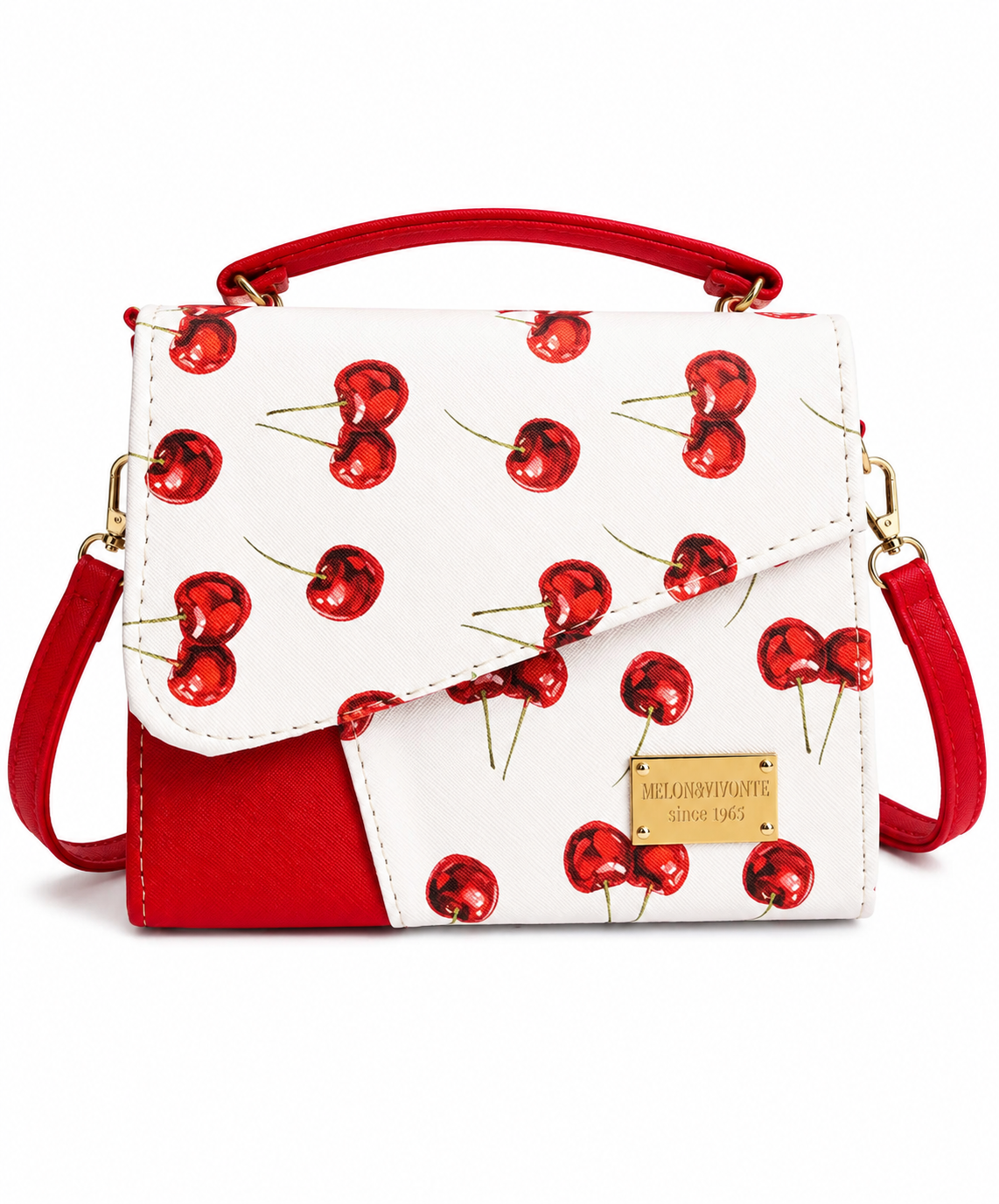 Bolsa Dama Blanca con Rojo Estampado de Cerezas
