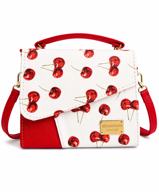 Bolsa Dama Blanca con Rojo Estampado de Cerezas