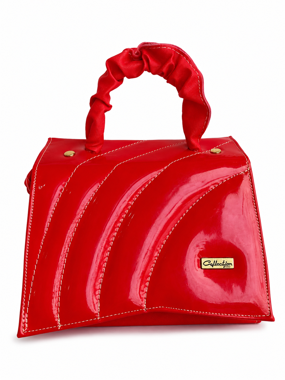 Bolsa Dama Roja Charol con Costuras Blancas