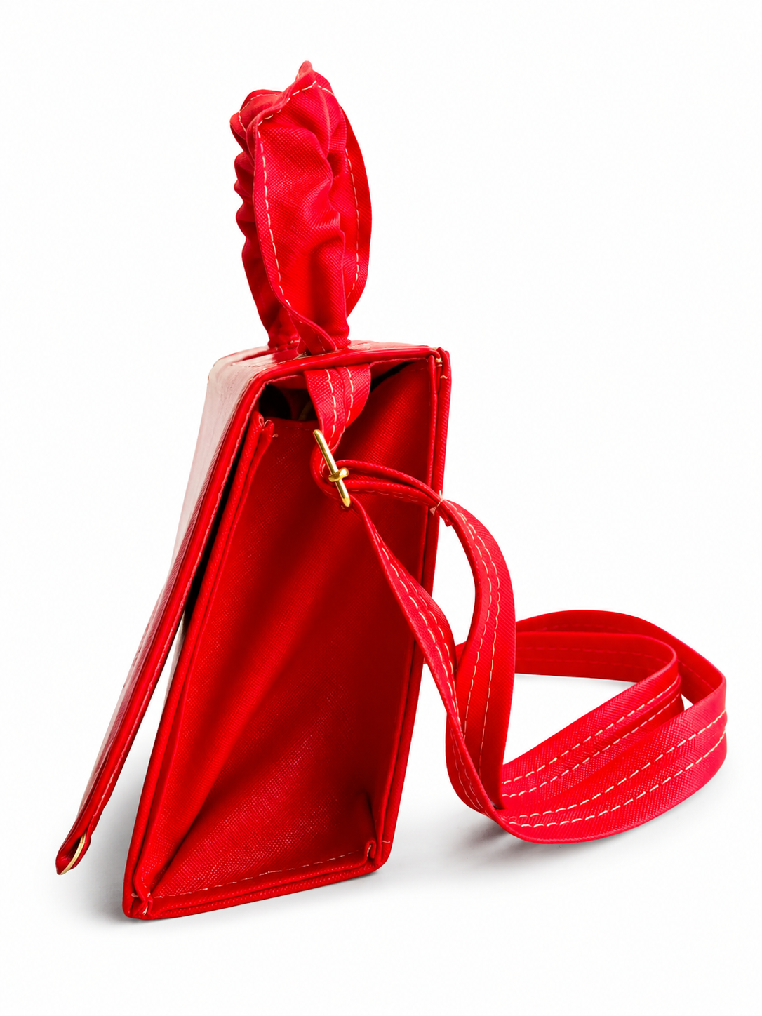 Bolsa Dama Roja Charol con Costuras Blancas