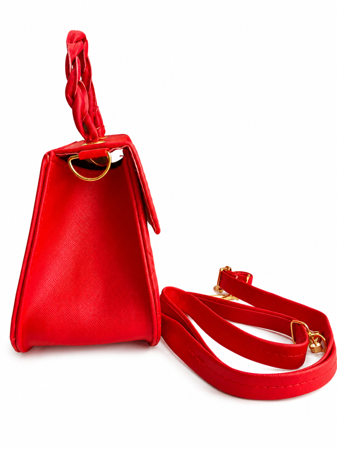 Bolsa dama roja elegante con asa trenzada