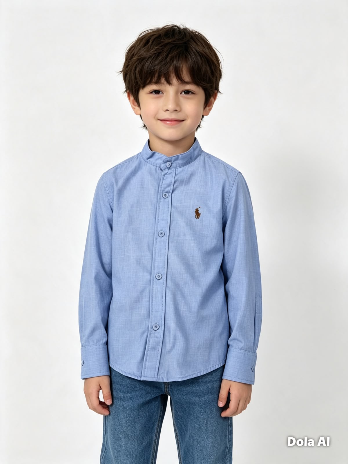 Camisa niño manga larga con cuello mao